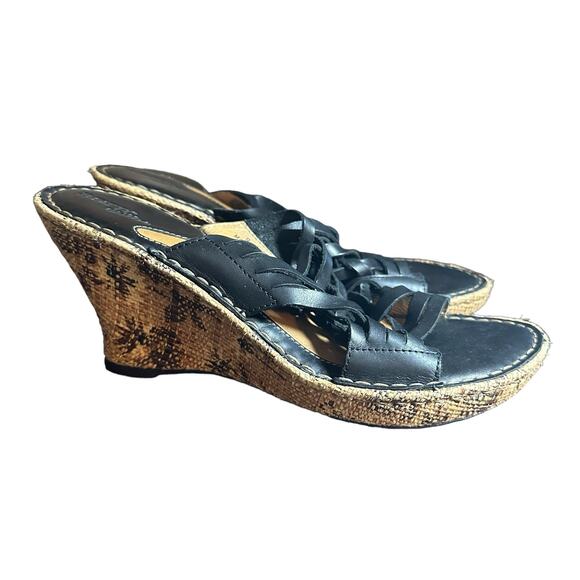 Born Drillers Turbie Black Woven Leather Wedge Sandals Size 9 Comfort Platform - Picture 3 of 13